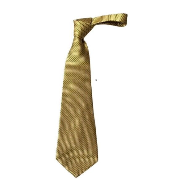 Geoffrey Beene Necktie Mens Gold Check Woven Silk - Picture 1 of 7